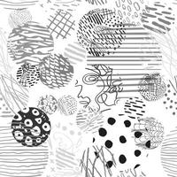 Black and white seamless pattern with hand drawn abstract round elements, doodles vector