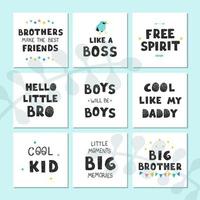 Vector set with fun hand drawn nursery posters with lettering for little boys