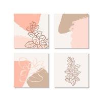 Set with collage modern poster with abstract shapes and illustration of plant vector