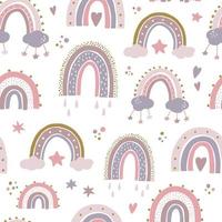 nursery seamless pattern with hand drawn rainbows, clouds and stars. Good for nursery prints, scandinavian decor, wallpaper, textile kids apparel, bedding, wrapping paper, etc. EPS 10