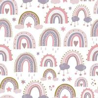 nursery seamless pattern with hand drawn rainbows, clouds and stars. Good for nursery prints, scandinavian decor, wallpaper, textile kids apparel, bedding, wrapping paper, etc. EPS 10