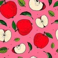 seamless pattern with hand drawn appleas and leaves on pink background. Perfect for wallpapers, wrapping paper, textile prints, product package design. EPS 10 vector