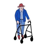 old man walking with rollator vector