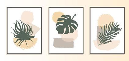 Set with collage modern poster with abstract shapes and illustration of plant vector