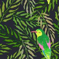 Seamless background with palm leaves and birds vector