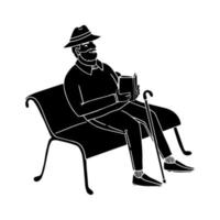 Old man sitting on a Park bench reading a book vector