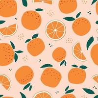 colorful seamless pattern with oranges and leaves on beige background. Good for wrapping paper, textile prints, wallpaper, scrapbooking, stationary, backgrounds, product packaging, etc. EPS 10 vector