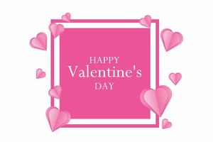 Happy Valentine's Day. Valentine background with pink heart and square frame. Greeting cards, banner, poster. Vector illustration