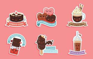 Cute Chocolate Sticker Set Collection vector