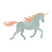 Beautiful unicorn in folk art style, vector illustration.