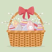 Basket with Easter eggs and bow, spring Easter illustration. vector