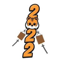 Chinese new year 2022 year of the tiger symbol with lantern decoration vector