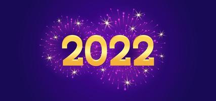 Illustration Happy New Year 2022 with gold number and firework on luxury purple background vector