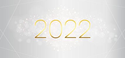 Illustration Happy New Year 2022 with gold number and firework on white background vector