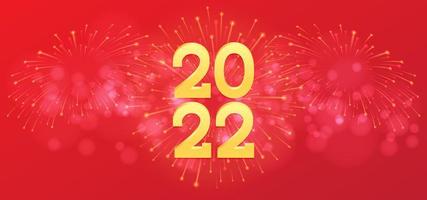 Illustration Happy New Year 2022 with gold number and firework on white background vector