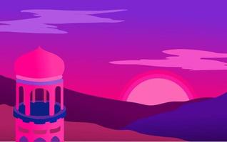 mezquita islámica vector paisaje fondo rosa y púrpura