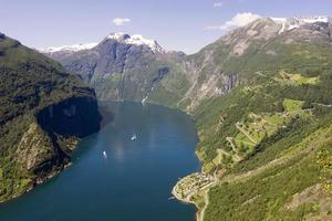 Cruise in Geiranger fjord in Norway photo