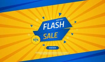 Flash sale discount banner template promotion with blue and yellow color abstract background. Simple and modern design template for use element brochure, poster, flyer, and landing page vector