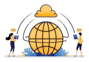 vector illustration of facilitate communication and internet network access with cloud technology. mobile cloud network is more efficient and secure. Designed for website, web, apps, poster, banner