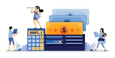 vector illustration of calculator and wallet with outgoing money. indicates expense calculation that is only used for consumptive and short term needs. Can use for web website apps poster banner flyer