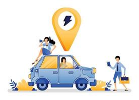 ilustración vectorial del acceso a camiones eléctricos para trabajadores independientes y usuarios de plataformas de taxis en línea para la protección y la eficiencia del medio ambiente. se puede usar para el sitio web, las aplicaciones móviles, el póster, el volante, la pancarta vector