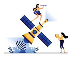 vector illustration of satellite for digital communication is safer than cable networks by relying on artificial security system without gaps. Designed for website, web, apps, poster, banner, homepage