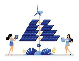 ilustración vectorial de la tecnología de eficiencia de paneles solares con forma de árbol de navidad para absorber más luz y obtener más energía renovable. se puede usar para la página de inicio del volante de la pancarta del póster de las aplicaciones del sitio web vector