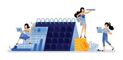 vector illustration of billing sheets and monthly expenses. shows wasteful and consumptive culture in managing the current month's finances. Can use for web website apps poster banner flyer homepage