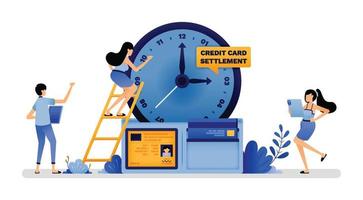 vector illustration of clock that comes out of wallet shows deadline for settlement of debt payments. pay loan obligations to return profits. Can use for web website apps poster banner flyer homepage