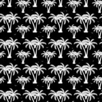 Palm trees with birds on a black background. Exotic seamless pattern. vector