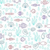 Vector doodle set of marine fish of different shapes, isolated on white background. Illustration for design on the theme of marine animals, sea, travel.