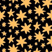 garabato amarillo suave estrellas patrón sin costuras sobre fondo oscuro vector