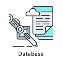 Database color icon. Data collecting and processing. Robotic process automation. Robot hand writing text with pen. RPA. Isolated vector illustration