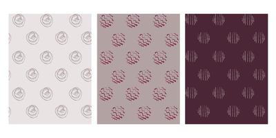 Hand drawn abstract geometric red, beige, burgundy seamless modern circles patterns doodle set. Cute vector collection for paper, fabric, book, kitchen, children.