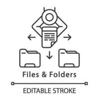 Files and folders linear icon. Automatic file sorting. Automate clerical tasks. Robotic process automation. Thin line illustration. Contour symbol. Vector isolated outline drawing. Editable stroke
