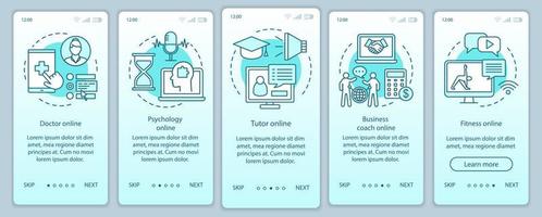 Online services onboarding mobile app page screen vector template. Consultant interactive help. Walkthrough website steps with linear illustrations. UX, UI, GUI smartphone interface concept