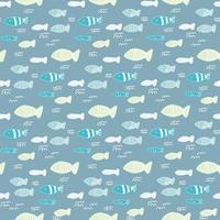 Cute fish sea pattern blue line doodle. Seamless background ocean. Textiles for children. Minimalism paper scrapbook for kids. vector