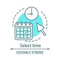 Select time concept icon. Cleaning service booking idea thin line illustration. Online form filling. Scheduling. Home maintenance. Affairs planning. Vector isolated outline drawing. Editable stroke