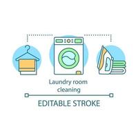 Laundry room cleaning concept icon. Home cleanup idea thin line illustration. Ironing. Organize items. Clearing tops of washer and dryer. Vector isolated outline drawing. Editable stroke