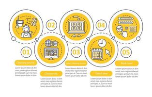 Cleaning service booking vector infographic template. Cleanup company. Business presentation design elements. Data visualization, five steps. Process timeline chart. Workflow layout, linear icons