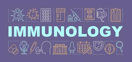 Immunology word concepts banner. Infection tolerance. Immune system diseases. Vaccination. Presentation, website. Isolated lettering typography idea with linear icons. Vector outline illustration