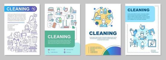 Cleaning brochure template layout. Sweeping, wiping cleanup methods. Booklet, leaflet print design, linear illustrations. Vector page layouts for magazines, annual reports, advertising posters