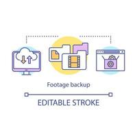 Footage backup concept icon. Data storage idea thin line illustration. Video backup software. Files copying, synchronization. Footage archiving. Vector isolated outline drawing. Editable stroke