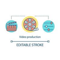 Video production concept icon. Film making idea thin line illustration. Cinematography. Movie production industry. Filmmaking process. Filming. Vector isolated outline drawing. Editable stroke