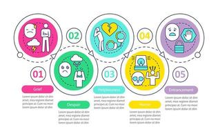 Hard feelings vector infographic template. Grief, despair, helplessness. Business presentation design elements. Data visualization with five steps and options. Process timeline chart. Workflow layout