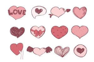 cute Hearts Set. Doodle Style. Collection of Design elements for postcards, stories, Wedding and Valentine day invitation and greeting cards design vector