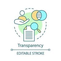 Transparency concept icon. Corporate policy idea thin line illustration. Openness, sincerity, fairness. Reliability. Business ethics. Trustworthiness. Vector isolated outline drawing. Editable stroke