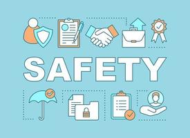 Safety word concepts banner. Job insurance. Employee protection. Workplace security, guard. Presentation, website. Isolated lettering typography idea with linear icons. Vector outline illustration