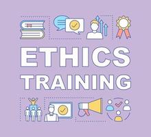 Ethics training word concepts banner. Business courses. Personal development, growth. Presentation, website. Isolated lettering typography idea with linear icons. Vector outline illustration