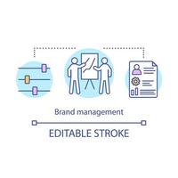 Brand management concept icon. Target market relationships. Branding idea thin line illustration. Strategy analysis, planning. orporate image. Vector isolated outline drawing. Editable stroke